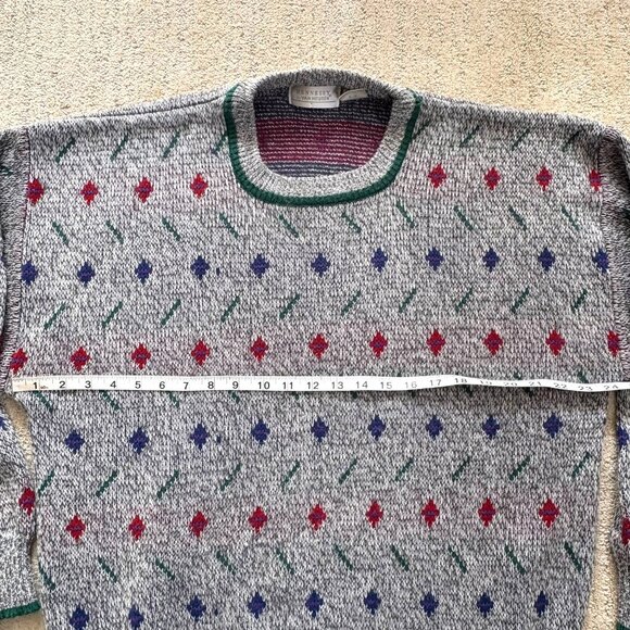 Vintage Van Heusen 80s/90s V-Neck Sweater Geometric Pattern Retro Knit Unisex - Picture 5 of 5